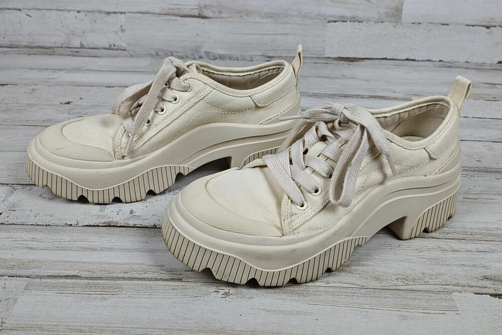 ZARA Womens EU 36 Cream Canvas Chunky Platform Lug Sole Lace Up Shoes US 6